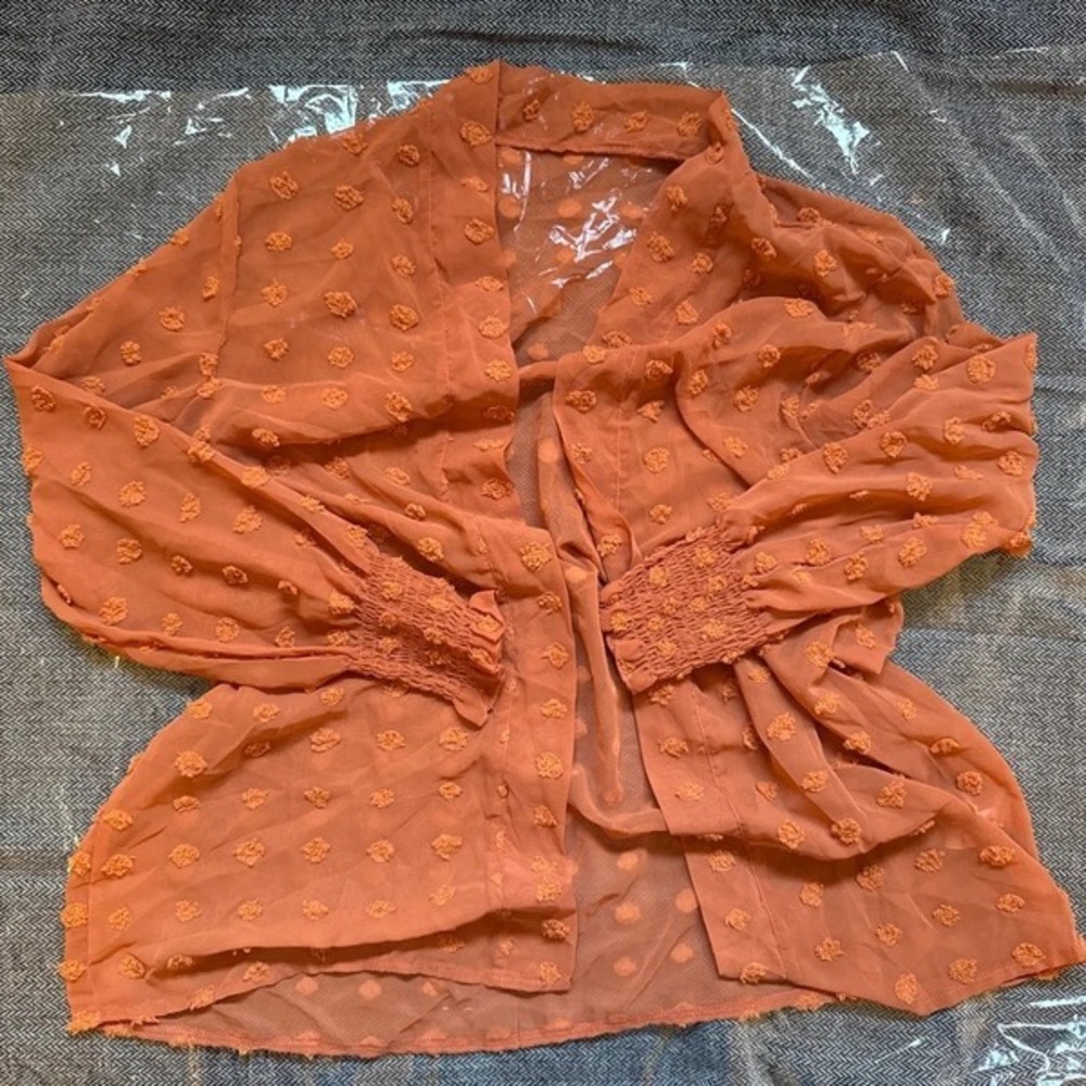 Lightweight Orange Sheer Textured Women's Top